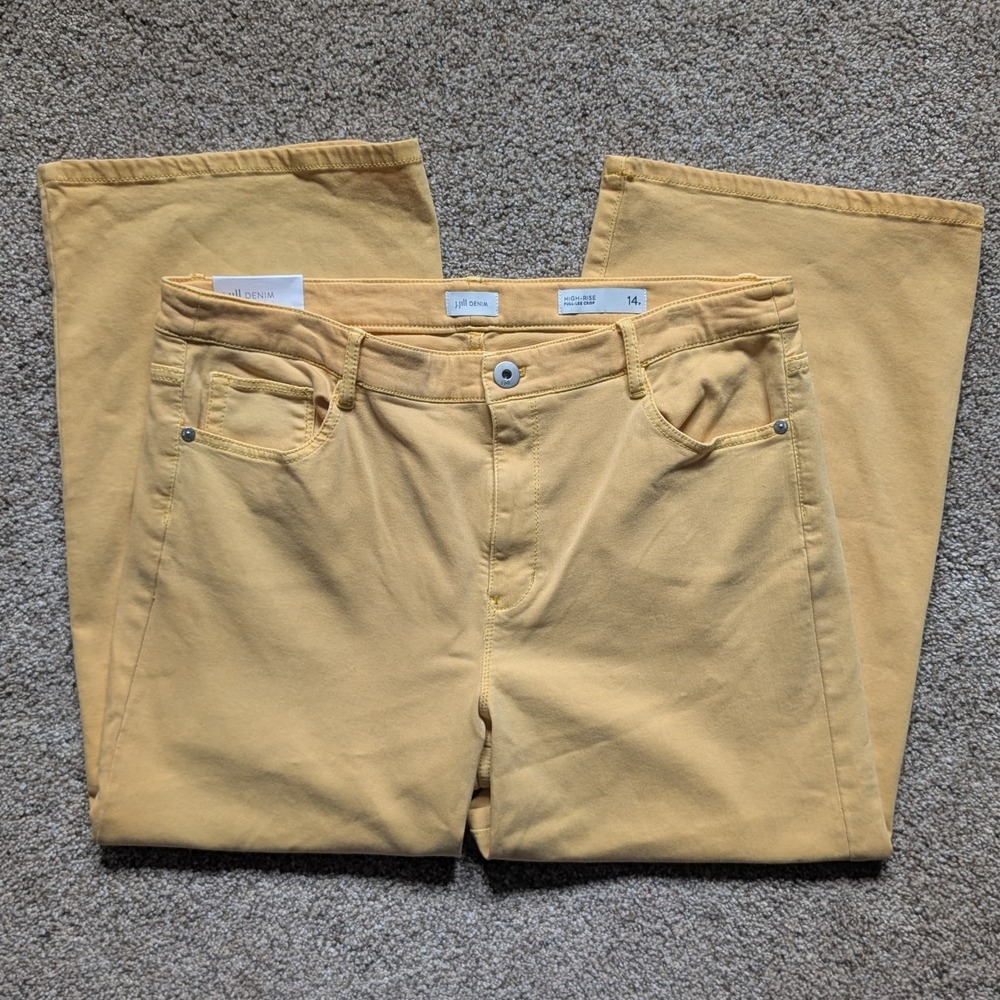 NWT J Jill Denim Sz 14 Petite Wide Leg Crop Pant Yellow Mustard Stretch Spring